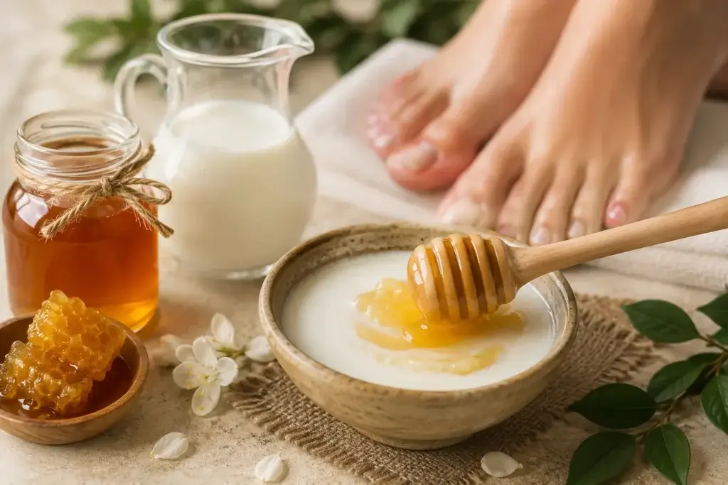 फटी एड़ियों को 7 दिन में ठीक करने का दादी माँ का नुस्खा 2 Honey-Milk Pack for Crack Heals
