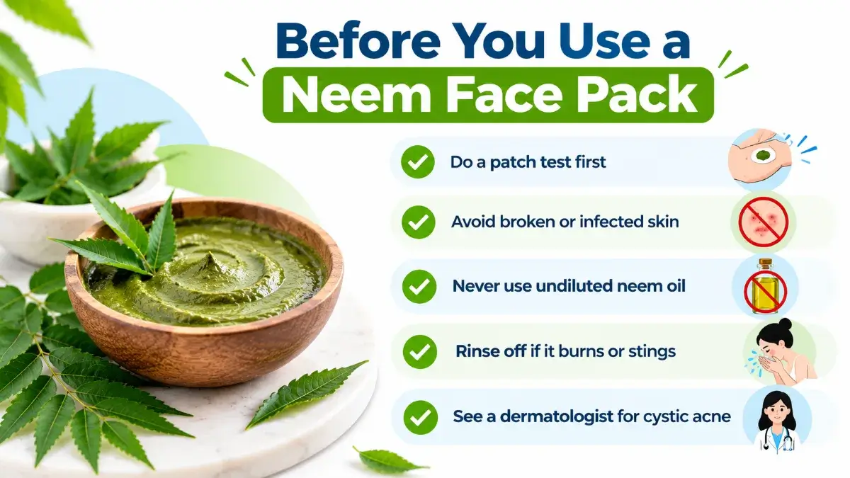 Neem for Pimples | 5 Effective Ways to Use Neem Face Packs 3 precautions before using neem face pack for pimples on sensitive skin
